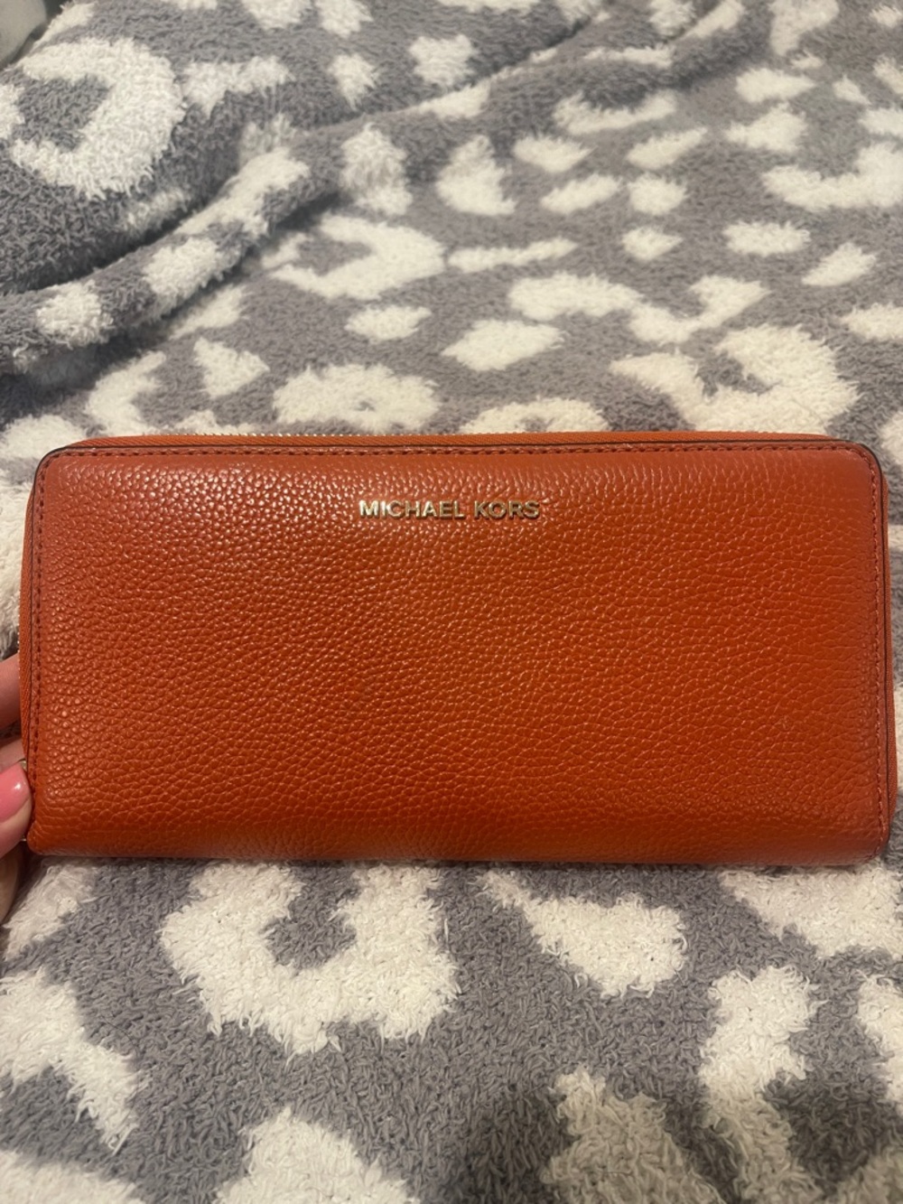Michael Kors Burnt Orange Pebbled Leather Zip-Around Wallet